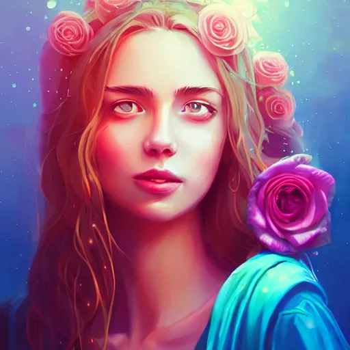 Prompt: beautiful charming goddess of sunshine and roses, character art portrait, deviantart artstation, by alena aenami, by michael whelan, behance hd, bokeh