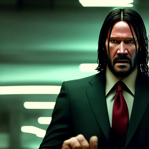 Prompt: jesus christ in john wick fighting scene, 4 k, high resolution, still, landscape, hd, dslr, hyper realistic