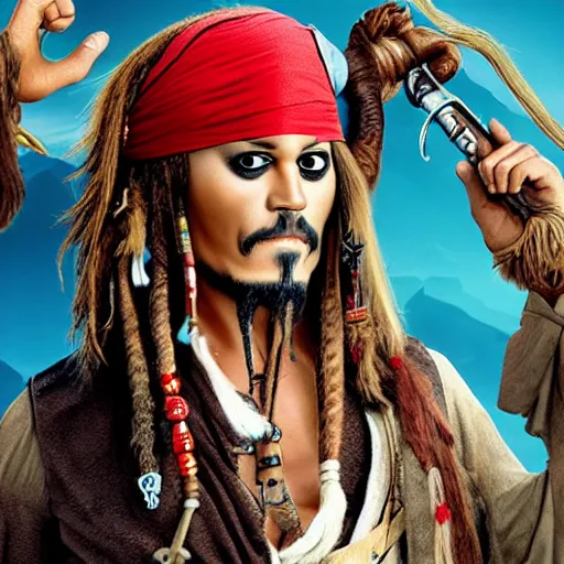 Prompt: jack sparrow in the style of monkey island
