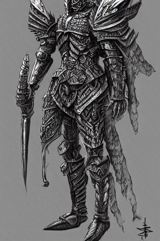 Image similar to armoured warrior humanoid figure monster, symmetrical, highly detailed, digital art, hummingbird themed armour, sharp focus, trending on art station, kentaro miura manga art style