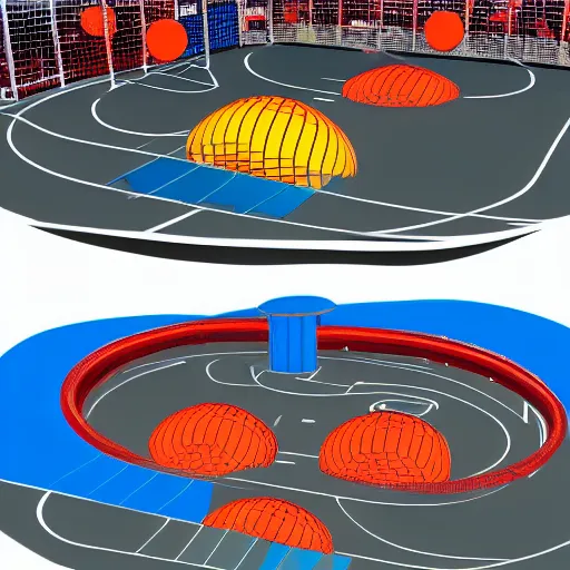 Prompt: a futuristic dodgeball arena, concept art