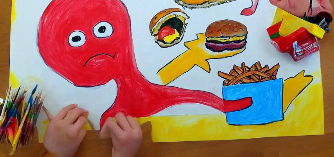 Image similar to kids painting of fast food monster