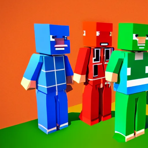 Prompt: block figures looking like roblox figures who are (playing with a computer)!! in a block world, having fun in the sun, bright and fun colors