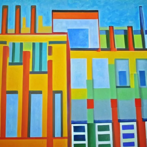 Image similar to colorful oil painting of tel aviv bauhaus architecture in the style of henri matisse