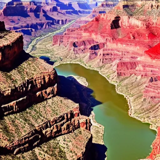 Image similar to the grand canyon made out of raw bloody!! meat!!, steaks and sausages as far as the eye can see high definition tourist photography family holiday