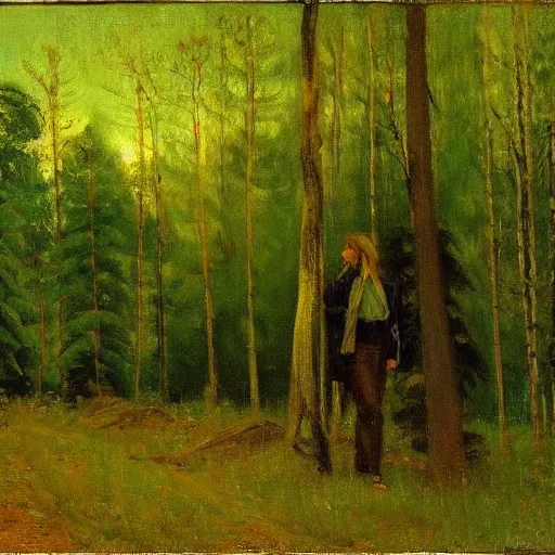 Prompt: aphex twin on the forest by harriet backer