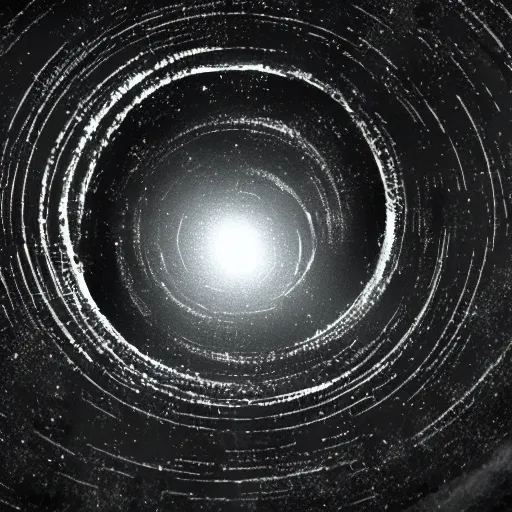 Prompt: a galactic disk - like vortex of metal debris from space stations and other space objects in black, starless space, view from afar, octane render, dark sci - fi movie scene