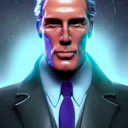 Image similar to john glover as lionel luthor, cartoon portrait made out of rain, realistic, highly detailed, neon, rendered in octane, unreal engine, beautiful, trending on artstation, emotional