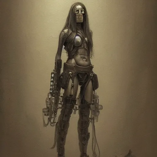 Image similar to a hyperrealistic portrait painting of a beautiful female cyberpunk warrior, by john kenn mortensen, highly detailed,