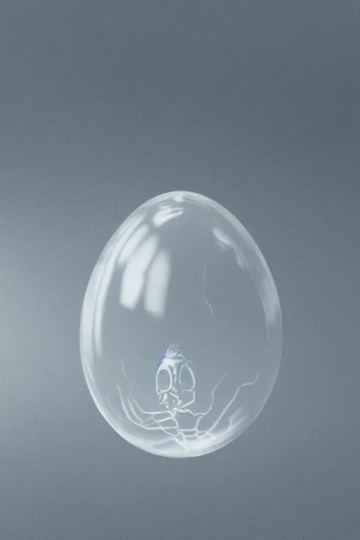 Image similar to photoreal render of transparent cthulhu egg, presented nicely, rendered in octane, realistic, film grain, 3 5 mm, 1 6 0 0 iso, sony a 7 riv, 8 k, unreal engine, wind, mythical, surrounded by mist, surreal moody background