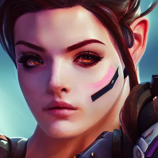 Image similar to detailed portrait of overwatch widowmaker intricate, hyper detailed, realistic, oil painting, cinematic lighting