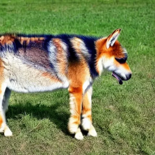 Image similar to a hybrid between a donkey and a shiba inu