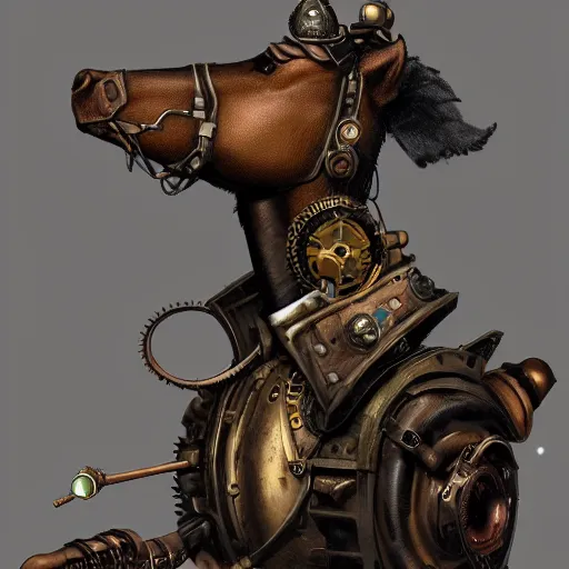 Image similar to a warhorse, steampunk, artstation.