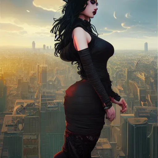 A Giantess Attractive Goth Girl Standing Over A Modern Stable