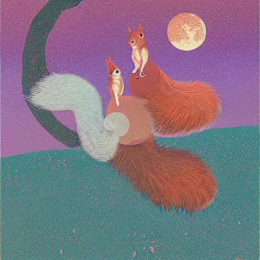 Prompt: two squirrels on the prowl oil painting victo ngai