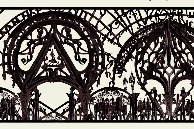 Image similar to 3d sculpt of an arched gothic ironwork sign for a circus called 'the dark metal carnival', artstaton, digital illustration