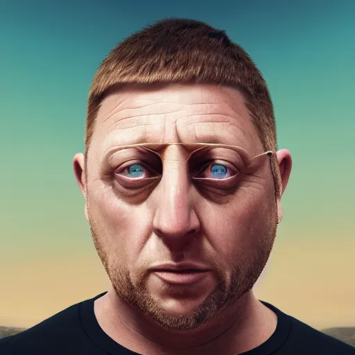 Image similar to photo portrait of shaun ryder staring into the horizon, realistic, hyperrealistic, 8 k resolution, hd quality, very detailed, highly detailed, intricate details, real life, real world, trending on artstation, digital art, really realistic, very realistic, headshot, head in frame, photograph, portrait, head in frame