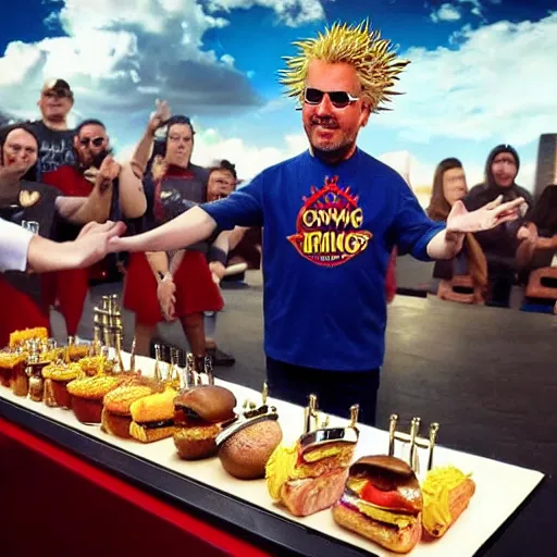Prompt: Crowning of the new “Burger King” Masonic ritual demonstrated by Guy Fieri YouTube clickbait