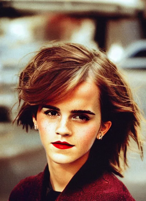 Prompt: Retro color photography 1990s portrait Hollywood headshot of Emma Watson