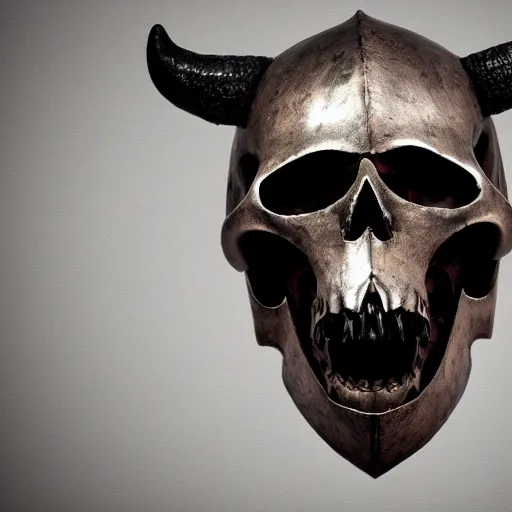 Prompt: medieval helmet in the shape of a demon skull, epic, illustration, artsation, 4 k