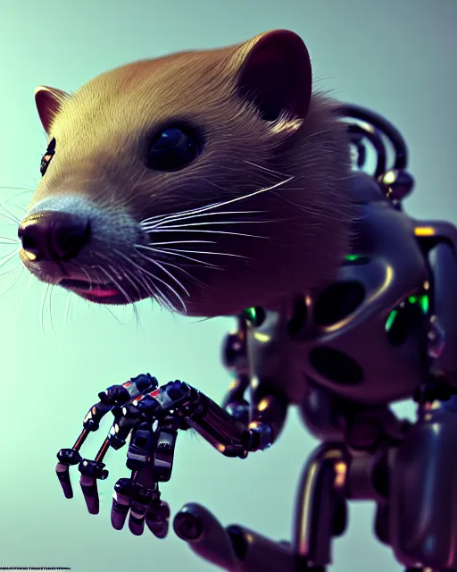 Image similar to intricate mechanical ferret robot creature, mechanical ferret head, mechanical animal body, artstation trending, octane render, robot animal, insanely detailed