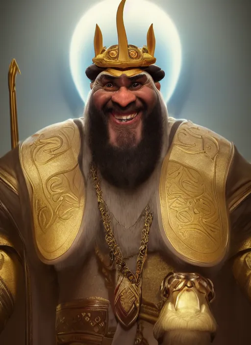 Prompt: portrait of sheikh ruler of dubai, ogre, troll, djinn, head and torso only, cinematic lighting, studio quality, smooth render, unreal engine 5 rendered, octane rendered, art style by klimt and nixeu and ian sprigger and wlop and krenz cushart.