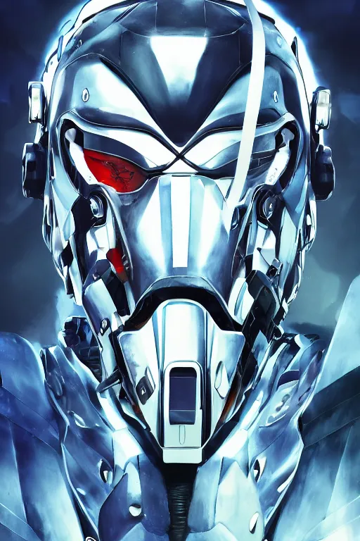 Image similar to cyber cyborg ninja mask helmet metal gear solid artic suit swat commando, global illumination ray tracing hdr fanart arstation by sung choi and eric pfeiffer and gabriel garza and casper konefal, a spectacular view cinematic rays of sunlight comic book illustration, by john kirby