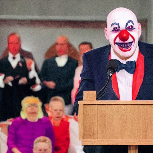 Prompt: president clown giving a speech