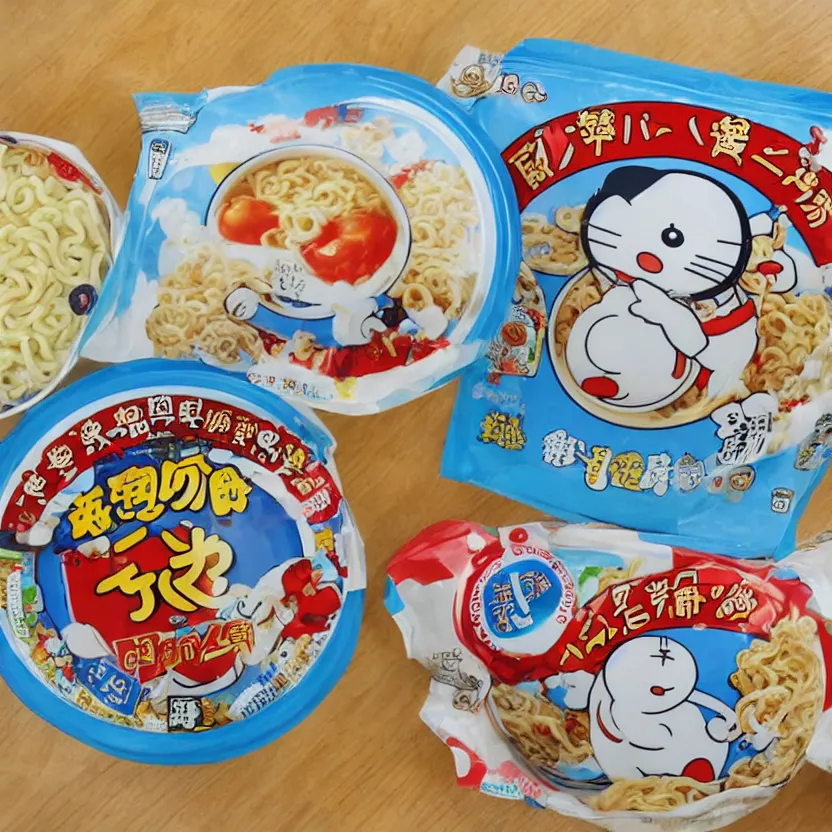 Prompt: White elephants eat instant noodles, Doraemon style.-n 4