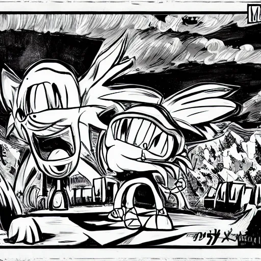 Image similar to sonic on mars, trending on artstation, eiichiro oda style