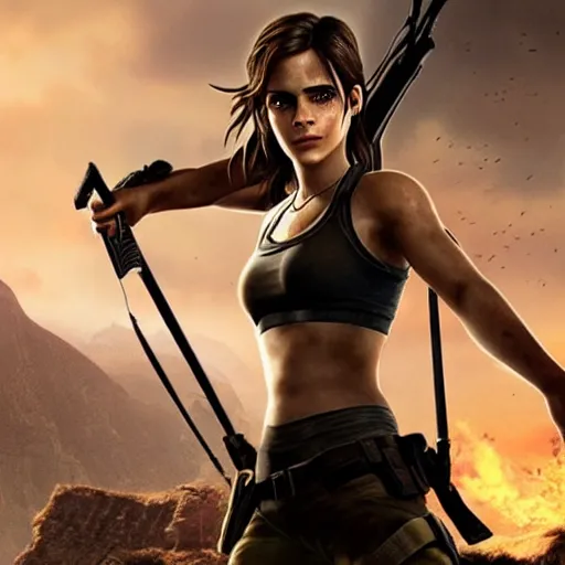 Prompt: Screenshot of Emma Watson as Lara Croft video game