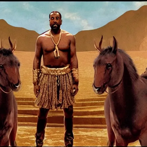 Image similar to moviestill of kanye as a centaur in sinbad movie