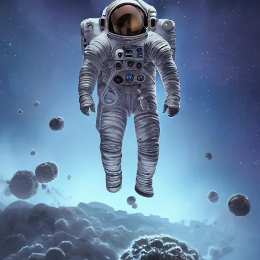 Image similar to an epic portrait of an astronaut entering microscopic multiverse of atoms madness with a tiny micro spaceship, cinematic lighting, trending on Artstation, highly detailed, insane details