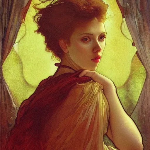 Prompt: “Scarlett Johansson portrait, Alfons Maria Mucha”