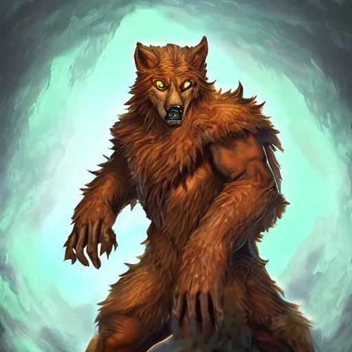 Image similar to a portrait of a man turning into a 1% partial werewolf, fantasy digital art, in the style of hearthstone artwork