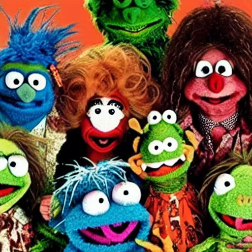 Prompt: zombie fraggle rock muppets, family photo of muppets, photo from the 7 0 s