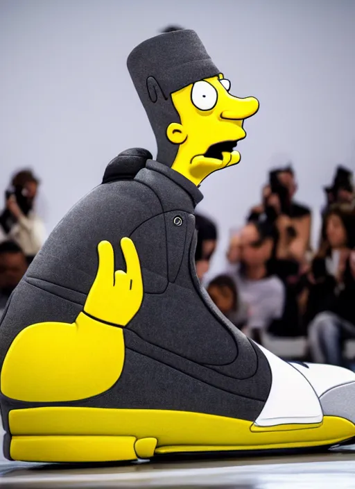 Image similar to hyperrealistic and heavy detailed air jordan runway show of homer simpson, leica sl 2 5 0 mm, vivid color, high quality, high textured, real life