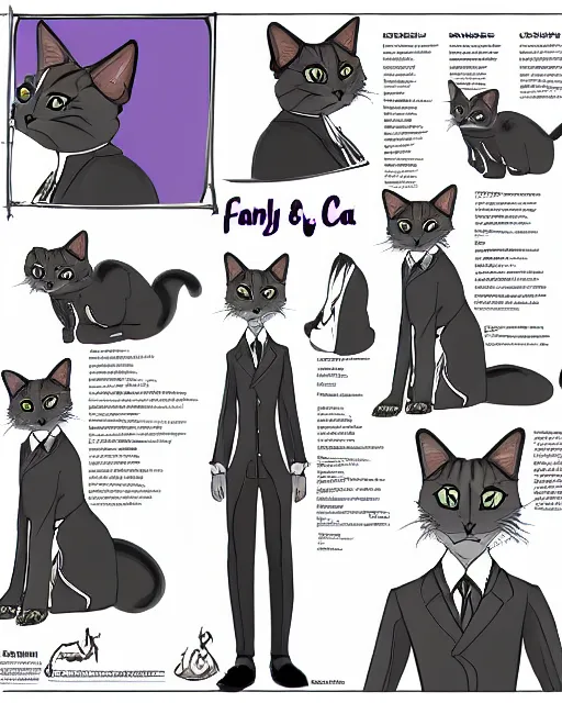 Image similar to fancy cat, a character model reference sheet