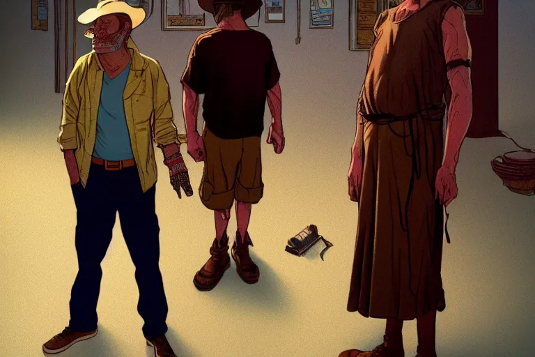 Prompt: full body script supervisor photography of a background character for a film in a world inspired by jean giraud moebius and geoff darrow