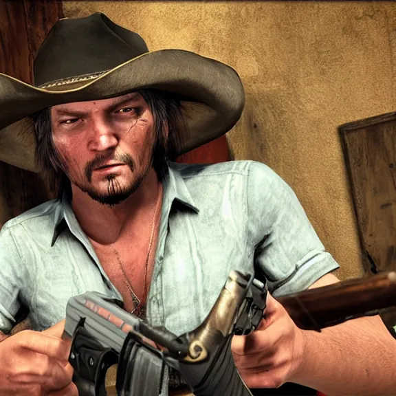 Image similar to john marston playing pc games