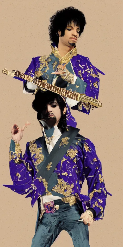 Image similar to the musician Prince in the style of Genshin Impact