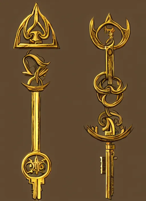 Image similar to small golden key, fantasy illustration, medieval era, blank background, studio lighting, hand - drawn digital art, 4 k, trending on artstation, symmetry