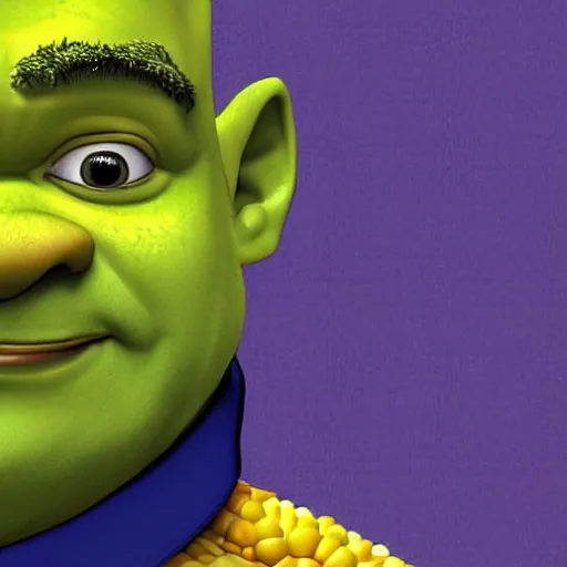 Image similar to kelsey grammer as shrek made out of corn, character art