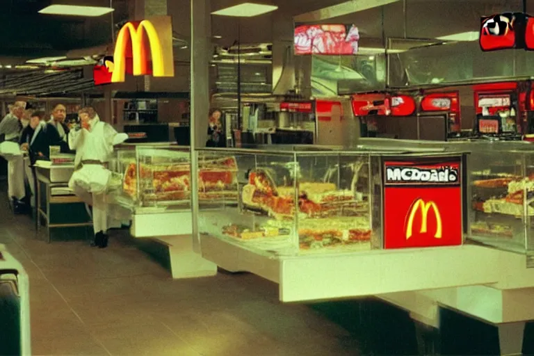 Prompt: mcdonald's mc - aspic aspic meal, in 1 9 9 5, y 2 k cybercore, industrial low - light photography, still from a ridley scott movie