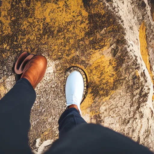 Image similar to A man wearing a black Jacket, white shirt, blue jeans and golden boots sits on a cliff holding an axe, XF IQ4, 150MP, 50mm, f/1.4, ISO 200, 1/160s, natural light, Adobe Photoshop, Adobe Lightroom, DxO Photolab, Corel PaintShop Pro, rule of thirds, symmetrical balance, depth layering, polarizing filter, Sense of Depth, AI enhanced