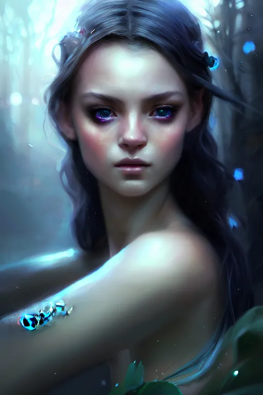 Image similar to cinematic shot of an epic portrait of a fairy dressed in military clothes, shiny skin, beautiful eyes, beautiful, small details, night setting, realistic poster with volumetric light from craig mallism, artgerm, jeremy lipkin and michael garmash, unreal engine, radiant light, detailed and complex environment, digital art, trends at art station, a masterpiece