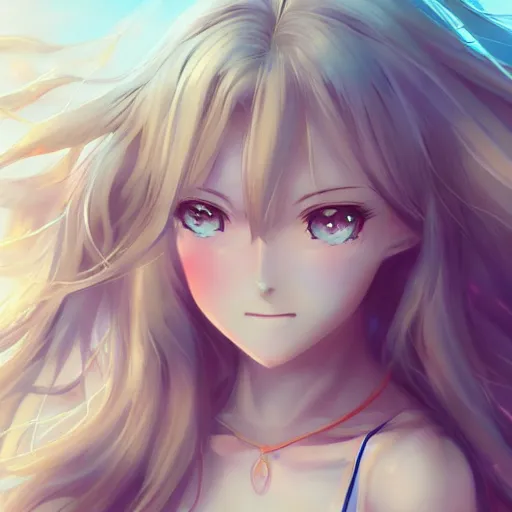 Image similar to a very beautiful young tennis anime cute girl, full body, long wavy blond hair, sky blue eyes, full round face, bikini, miniskirt, front view, mid - shot, highly detailed, cinematic wallpaper by stanley artgerm lau