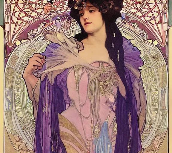 Prompt: the empress of the jellyfish, art nouveau portrait, by alphonse mucha, Adolfo Hohenstein, Stanley Artgerm Lau, greg rutkowski, thomas kindkade, loish