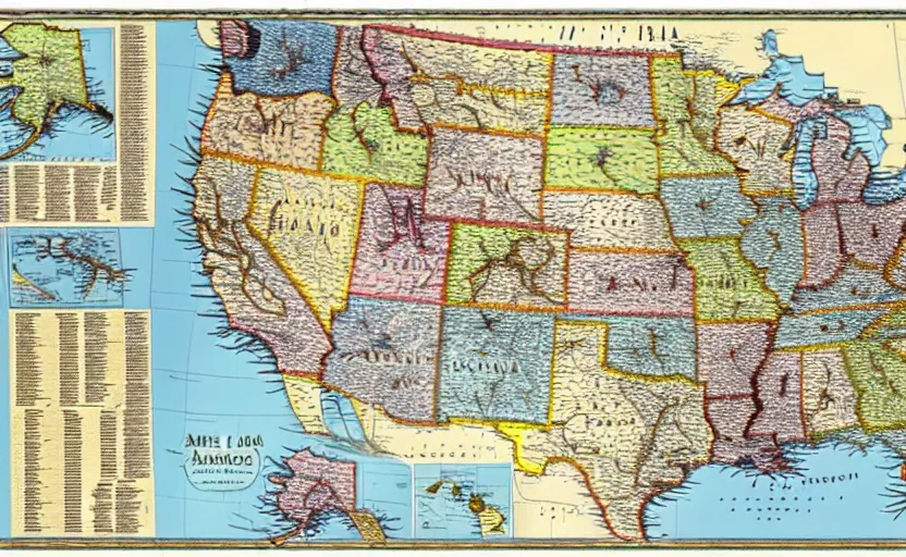 Prompt: aspics of america map, map key, tourist map, brochure, hd, detailed