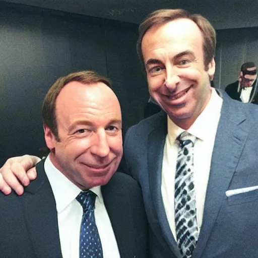 Prompt: “ very photorealistic photo of alex jones meeting saul goodman, award - winning details ”